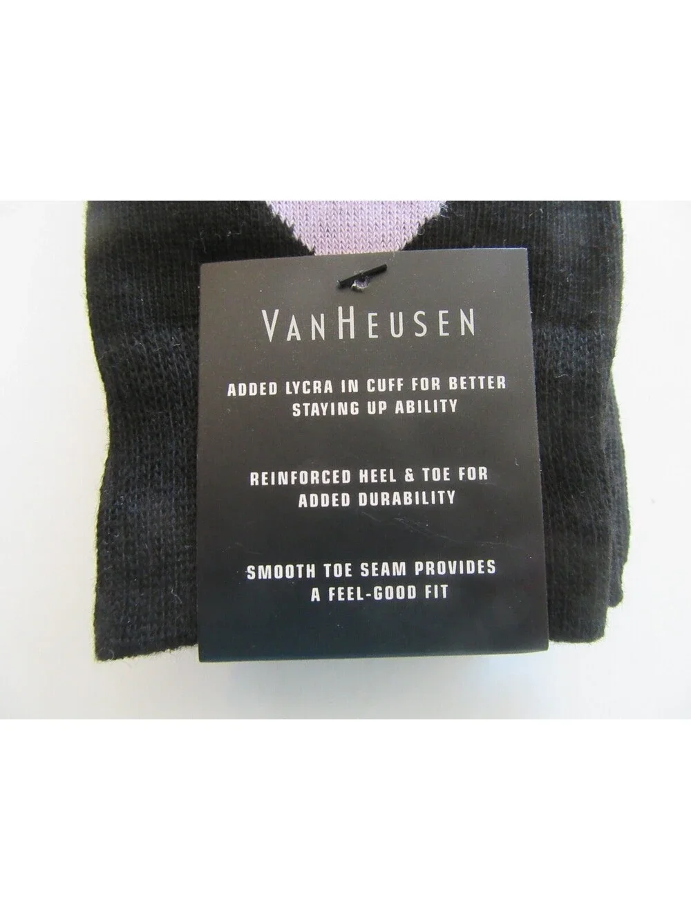 Van Heusen Premium Crew Dress Socks Black & Purple Argyle / Black 4 Pack NWT